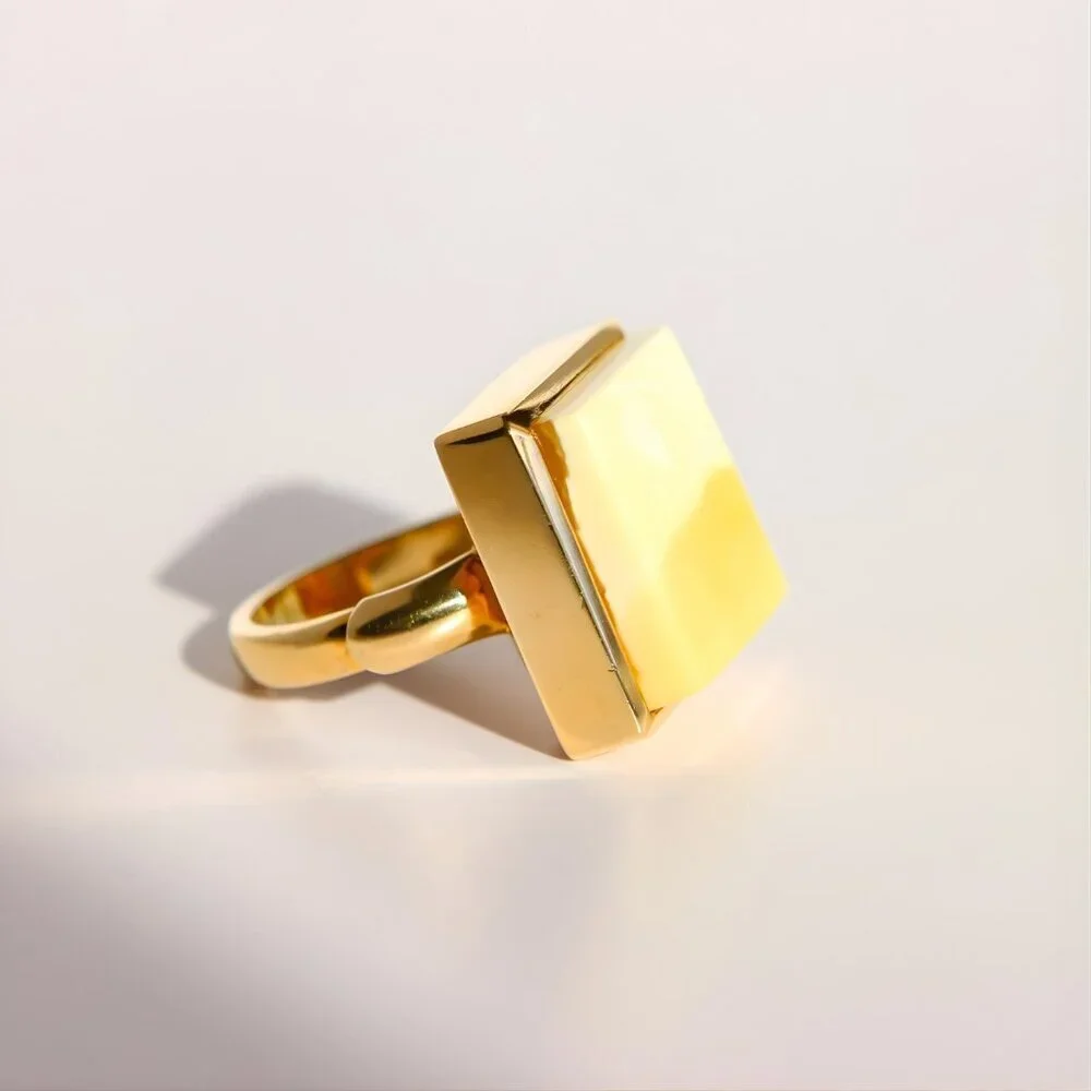 Baltic Butterscotch and White Amber Gold Ring- 14k Gold Plated Sterling Silver
